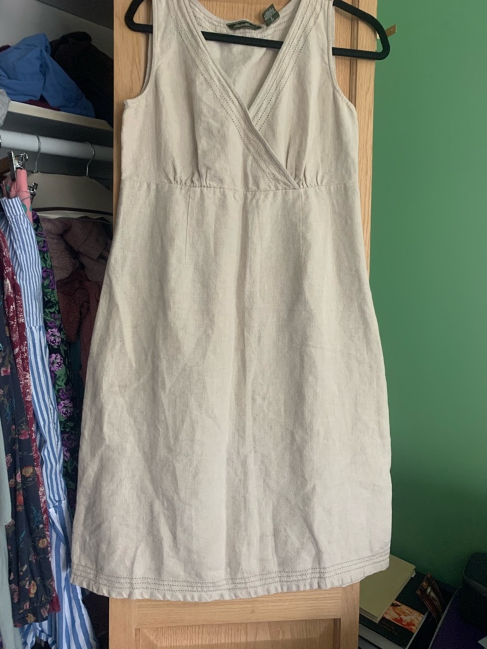 Eddie Bauer Cream Sleeveless V-Neck Linen-Blend Midi Dress